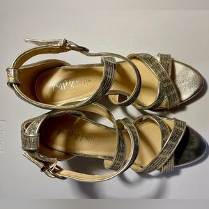 Kelly & Katie 7 Gold Silver Sequin Glitter 3” Heels Shoes Sandals